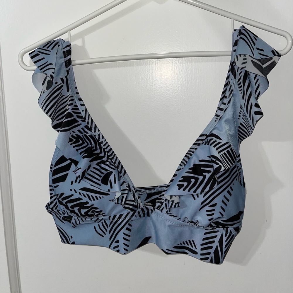Aerie ruffle blue and black bikini top